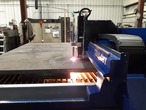 a plasma cutting torch processing steel plate